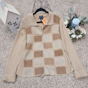 3375 Size XL Vintage Designers Originals Studio Zip Up Tan Cardigan Sweater.